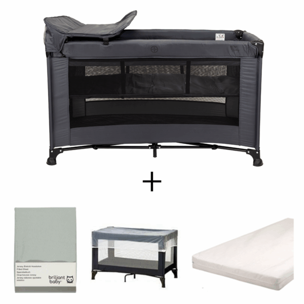 Set | Campingbed Novi Baby® Kiki Luxe Dark Grey + Accessoires - Afbeelding 1