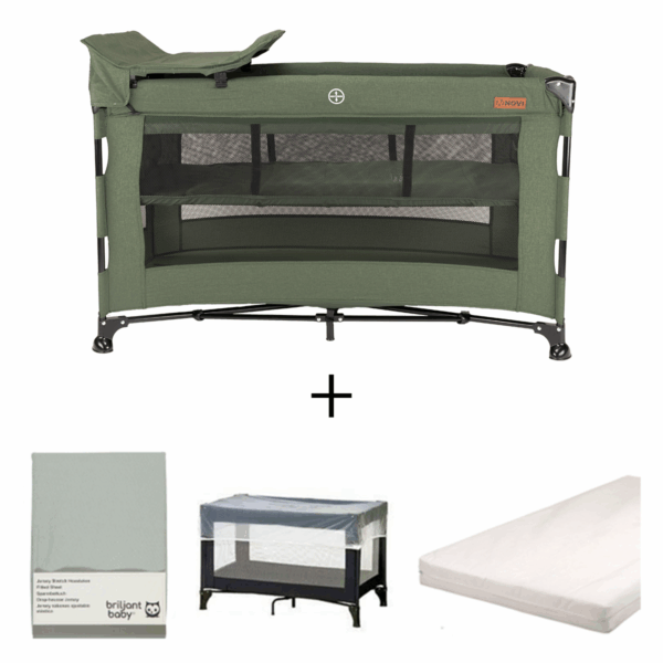 Set | Campingbed Novi Baby® Nora Luxe Green/Black + Accessoires - Afbeelding 1