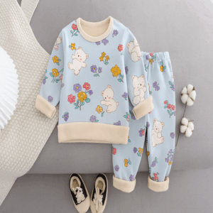 Mini Fashion™ - Kinder Cartoon Fleece Pyjama Blauw – Tuinbeer / Maat 120 (5-6 jaar) | Educatief Speelgoed