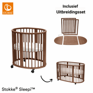 Set | Mini Bed Stokke® Sleepi™ Warm Brown incl. Matras Mini&Matras Ledikant&Sleepi™ Uitbreidingsset
