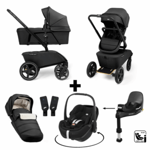 Kinderwagen The Jiffle Wagon 2 Black + Autostoel Pebble 360 Pro2 en Slide Tech Base + Accessoires&GRATIS voetenzak