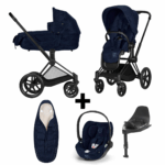 Kinderwagen Cybex Priam Rebellious Luxury Denim Blue/Navy Blue met Autostoel Cloud T I-Size&Base&Voetenzak