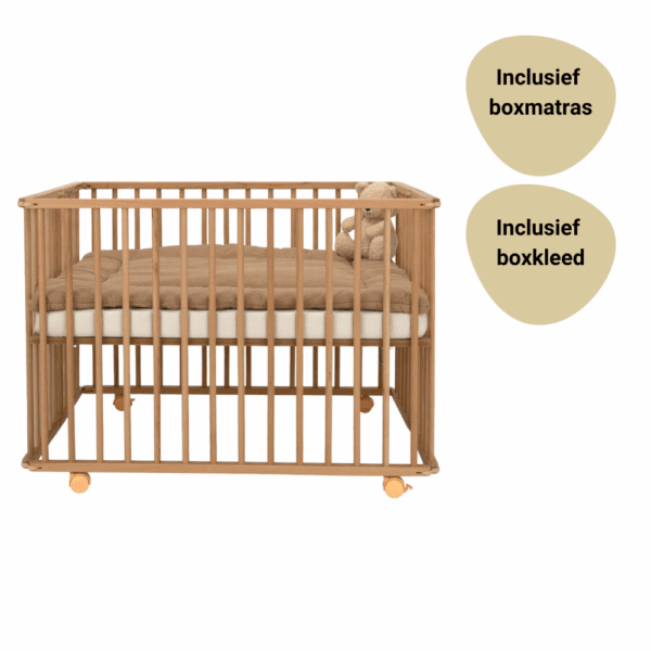 Set | Box Inklapbaar Colorfull Home Hugo Basic Beuken Natural Incl. Boxmatras en Boxkleed - Afbeelding 1