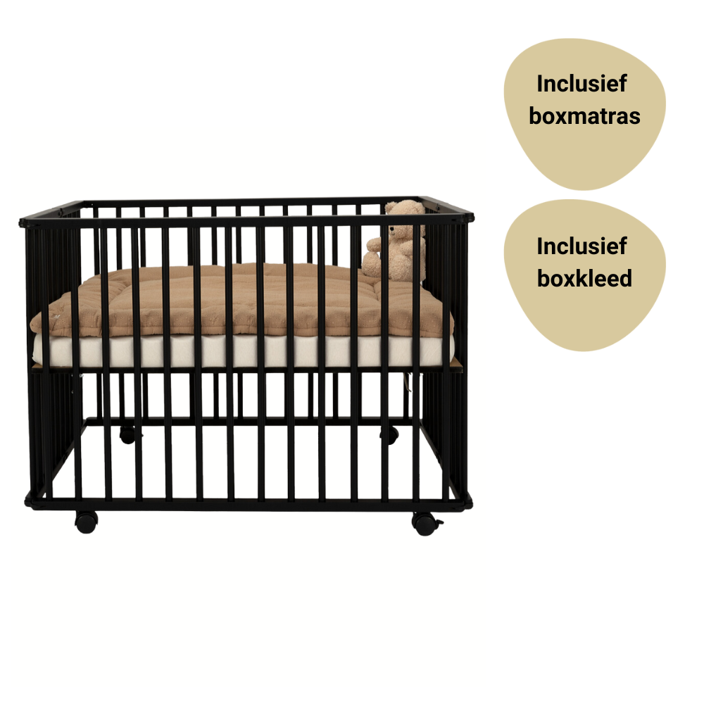 Set | Box Colorfull Home Inklapbaar Hugo Basic Beuken Black Incl. Boxmatras en Boxkleed Set | Box Colorfull Home Inklapbaar Hugo Basic Beuken Black Incl. Boxmatras en Boxkleed - Afbeelding 1