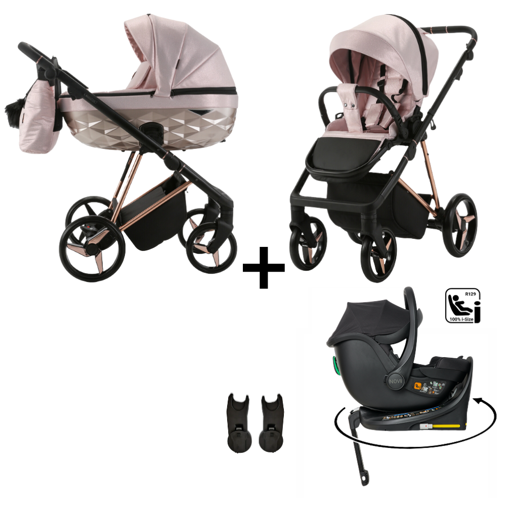 Kinderwagen Adamex Quantum Glossy Pink Star + Autostoel Jacky Pro 360°&Base&Adapterset Kinderwagen Adamex Quantum Glossy Pink Star + Autostoel Jacky Pro 360°&Base&Adapterset - Afbeelding 1