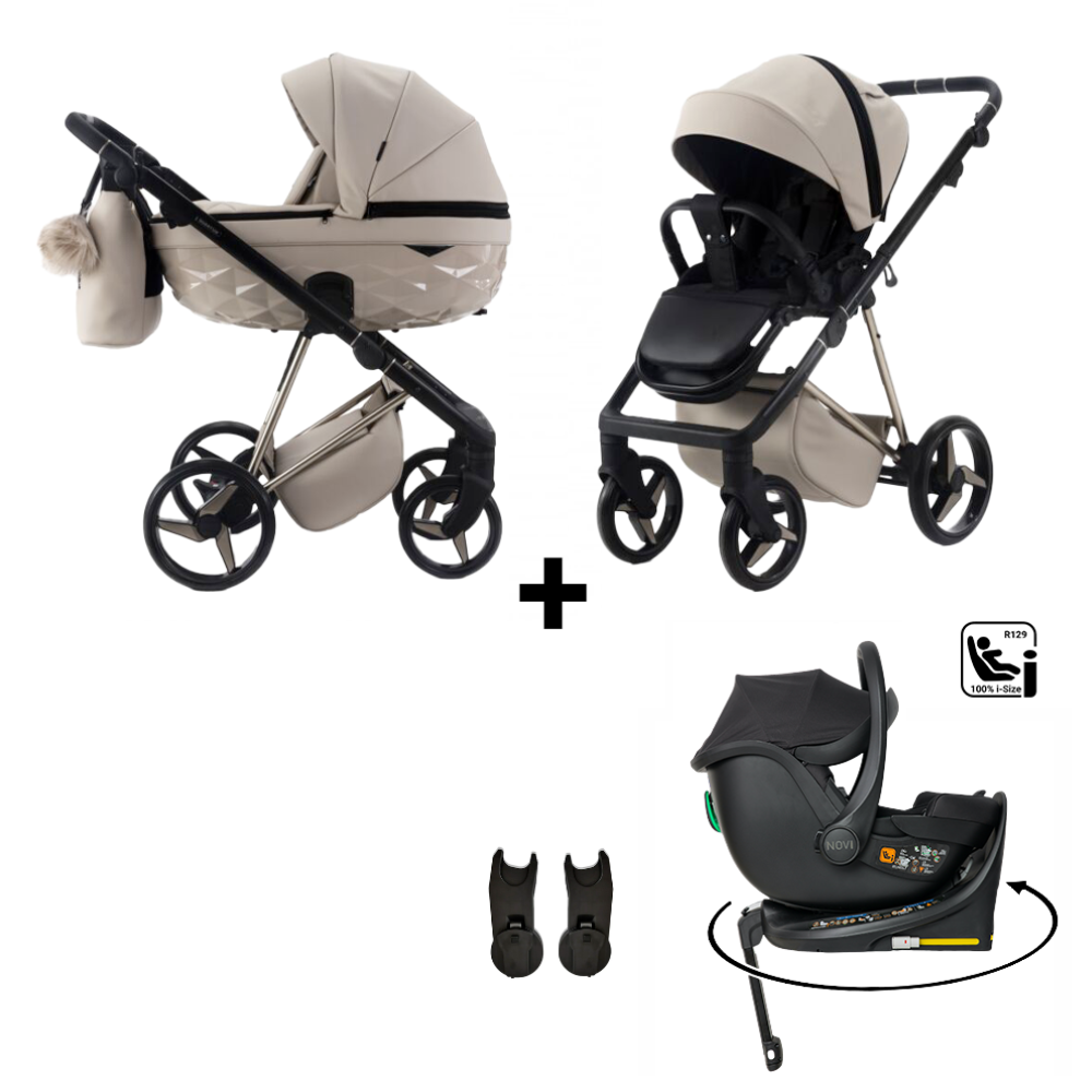 Kinderwagen Adamex Quantum Star Beige + Autostoel Jacky Pro 360°&Base&Adapterset Kinderwagen Adamex Quantum Star Beige + Autostoel Jacky Pro 360°&Base&Adapterset - Afbeelding 1