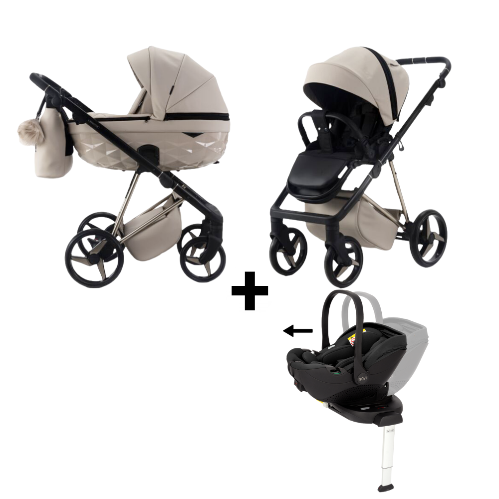 Kinderwagen Adamex Quantum Star Beige + Autostoel Joy Pro Glide 360° + Base + Adapterset Kinderwagen Adamex Quantum Star Beige + Autostoel Joy Pro Glide 360° + Base + Adapterset - Afbeelding 1