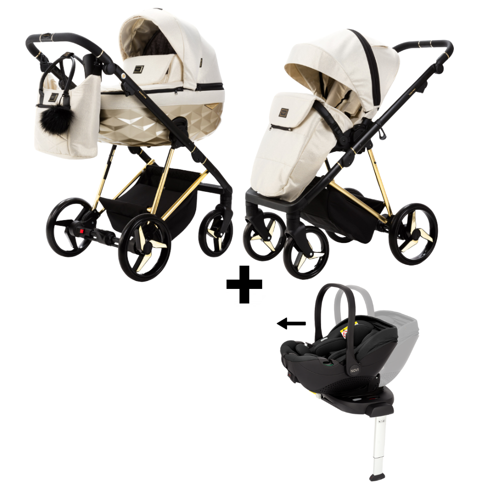 Kinderwagen Adamex Quantum Beige Gold Star + Autostoel Joy Pro Glide 360° + Base + Adapterset Kinderwagen Adamex Quantum Beige Gold Star + Autostoel Joy Pro Glide 360° + Base + Adapterset - Afbeelding 1
