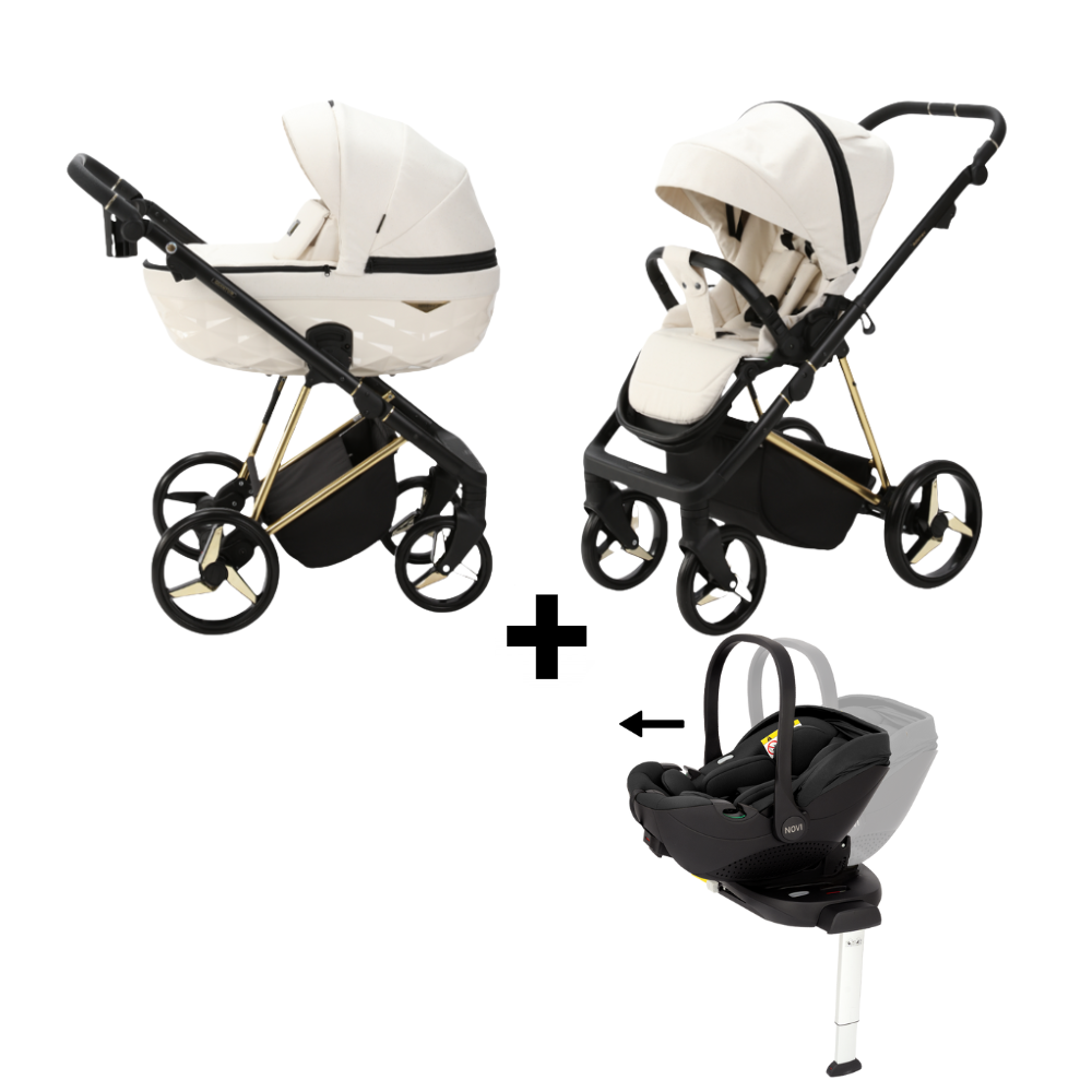 Kinderwagen Adamex Quantum Beige Star + Autostoel Joy Pro Glide 360° + Base + Adapterset Kinderwagen Adamex Quantum Beige Star + Autostoel Joy Pro Glide 360° + Base + Adapterset - Afbeelding 1