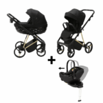 Kinderwagen Adamex Quantum Black + Autostoel Joy Pro Glide 360° + Base + Adapterset