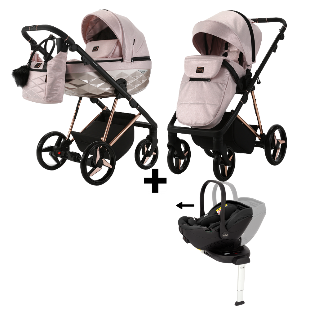Kinderwagen Adamex Quantum Glossy Pink Star + Autostoel Joy Pro Glide 360° + Base + Adapterset Kinderwagen Adamex Quantum Glossy Pink Star + Autostoel Joy Pro Glide 360° + Base + Adapterset - Afbeelding 1