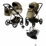 Kinderwagen Adamex Quantum Glossy Gold + Autostoel Joy Pro Glide 360° + Base + Adapterset