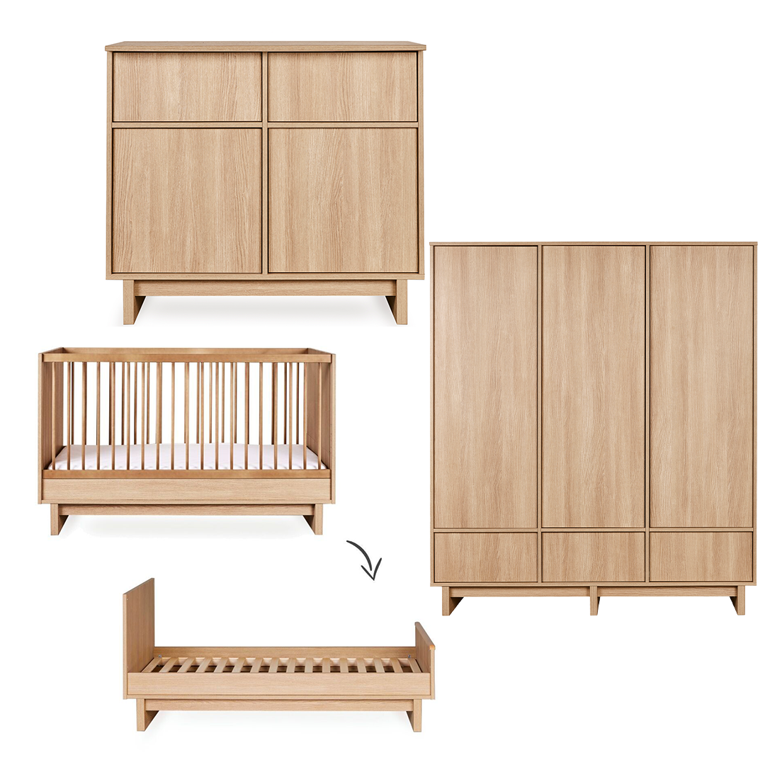 Babykamer Quax Kyo Honey Ash 70x140 met 3-deurs kast Babykamer Quax Kyo Honey Ash 70x140 met 3-deurs kast - Afbeelding 1