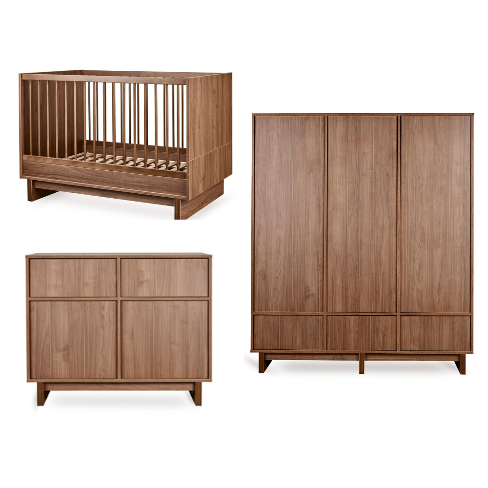 Babykamer Quax Kyo Walnut 70x120 met 3-deurs kast Babykamer Quax Kyo Walnut 70x120 met 3-deurs kast - Afbeelding 1