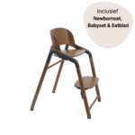 Set | Kinderstoel Bugaboo Giraffe Warm Wood/Grey met Newbornset&Babyset + Eetblad