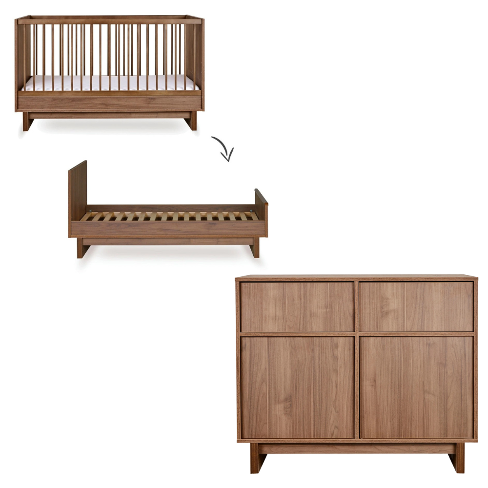 Babykamer Quax Kyo Walnut 70x140 (Meegroeiledikant + Commode) Babykamer Quax Kyo Walnut 70x140 (Meegroeiledikant + Commode) - Afbeelding 1