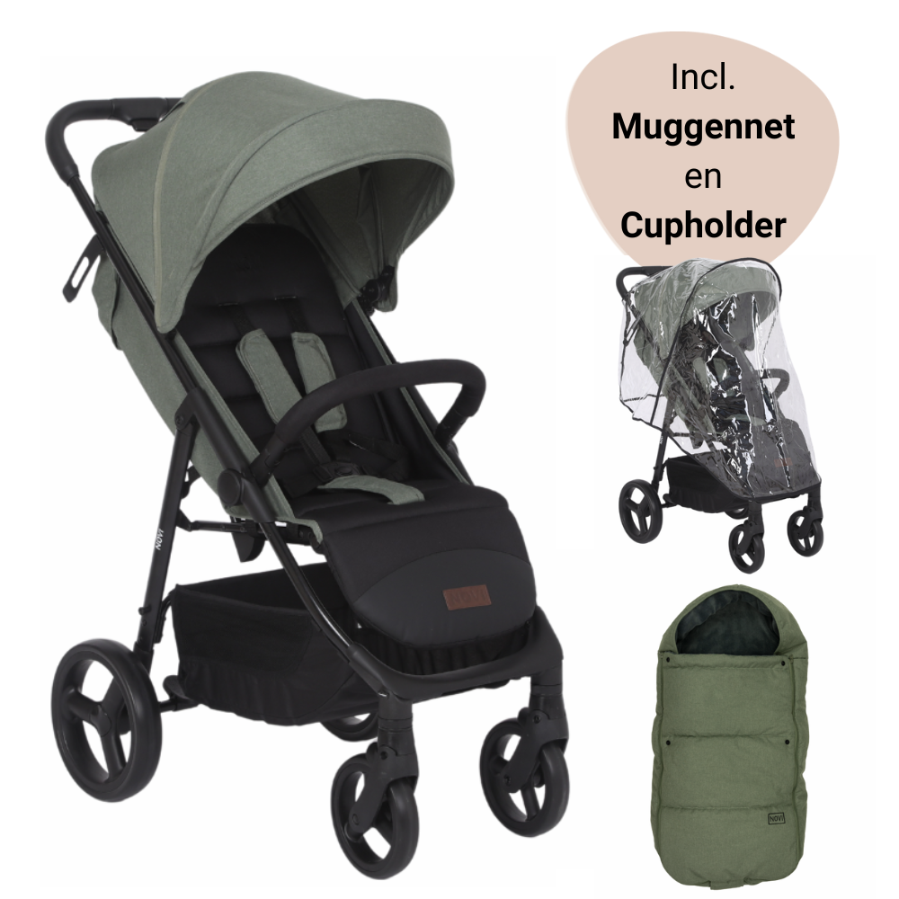 Set | Buggy Novi Baby® Grande Go Black/Green Met Accessoires Pakket En Voetenzak Set | Buggy Novi Baby® Grande Go Black/Green Met Accessoires Pakket En Voetenzak - Afbeelding 1