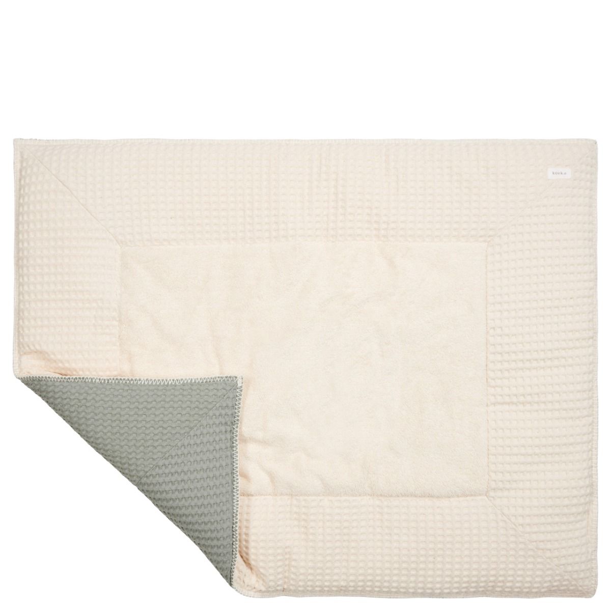 Boxkleed Koeka Wafel Natural/Shadow Green 80x100 Boxkleed Koeka Wafel Natural/Shadow Green 80x100 - Afbeelding 1