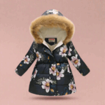 CozyTrend– Elegant&Knus– Gewatteerde Winterjas voor meisjes Zwart gebloemd / 140 (7-8 jaar) | Educatief Speelgoed