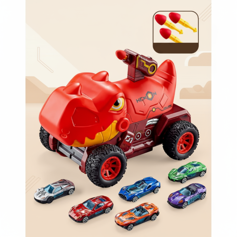 1_d31feebc-a3f7-491c-b496-a27845571c1f TurboRex– Avontuurlijk&Interactief– Dinosaurus Speelgoedauto Rood - 6 Auto / 6 auto's | Educatief Speelgoed - Afbeelding 1