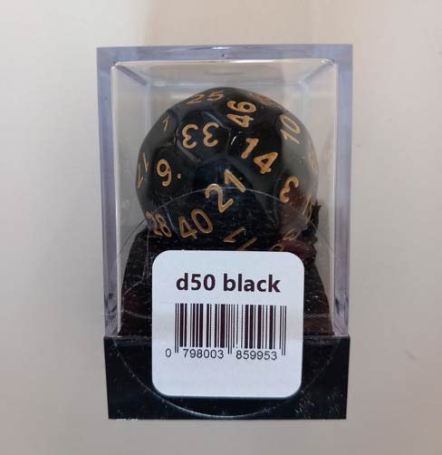 50 zijdige dobbelsteen zwart/goud in Acrylbox - 50 zijdige dobbelsteen zwart/goud in Acrylbox - - Afbeelding 1