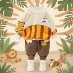 Mini Fashion™ - Warm&Zacht– Tweedelige Kinder Kleding Set Tijger / 80 (9–12 maanden) | Educatief Speelgoed