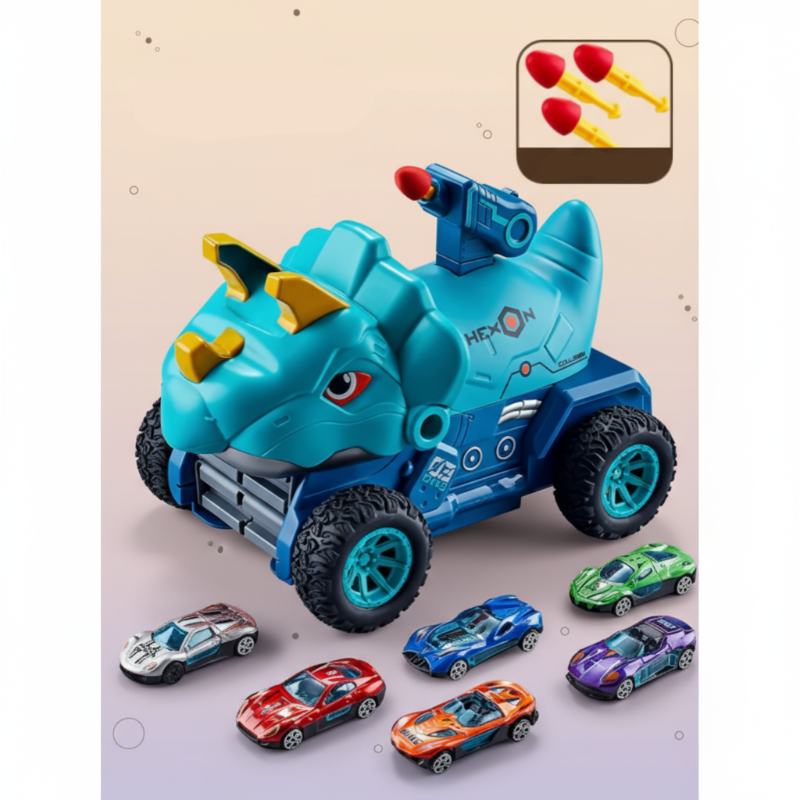 2_ae29000b-8781-4153-a6c3-363d3f53b3f1 TurboRex– Avontuurlijk&Interactief– Dinosaurus Speelgoedauto Blauw - 6 Auto / 6 auto's | Educatief Speelgoed - Afbeelding 1