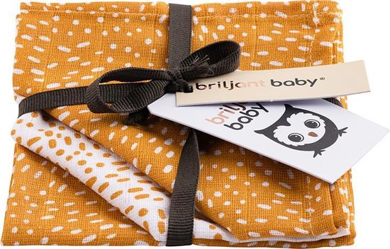 Washandjes Briljant Baby Hydrofiel Minimal Dots Oker 3st - Afbeelding 1