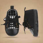 BabyStride– Ademend&Flexibel–'Eerste stapjes'Sneakers Zwart geruit leer / 12 ( 6–12 maanden) | Educatief Speelgoed