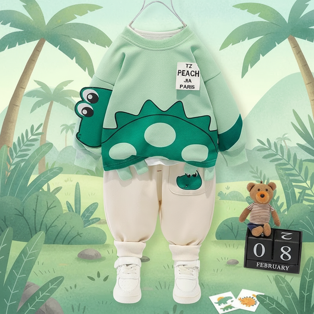 3_04c59fb9-6e0b-4cae-9658-d8187dca7062 Mini Fashion™ - Warm&Zacht– Tweedelige Kinder Kleding Set Dinosaurus / 90 (18–24 maanden) | Educatief Speelgoed - Afbeelding 1