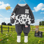Mini Fashion™ - Warm&Zacht– Tweedelige Kinder Kleding Set Koe / 90 (18–24 maanden) | Educatief Speelgoed