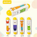 WoodiTurn– Leerzaam&Leuk– Roterende Puzzel Dieren - Geel | Educatief Speelgoed