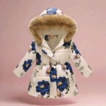 CozyTrend– Elegant&Knus– Gewatteerde Winterjas voor meisjes Gebloemd roomblauw / 130 (6-7 jaar) | Educatief Speelgoed