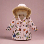 CozyTrend– Elegant&Knus– Gewatteerde Winterjas voor meisjes Beige roze vlinder / 120 (5-6 jaar) | Educatief Speelgoed