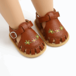 TinyPetals– Comfort&Stijl– Baby Sandalen met Bloemenborduursel Bruin / 12 (6-12 Maanden) | Educatief Speelgoed