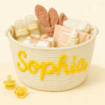 CuddleBasket– Schattig&Persoonlijk– Gepersonaliseerde Luiermand M (24x18cm) / Geel | Educatief Speelgoed