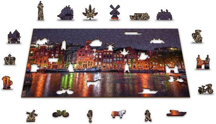 Wooden Puzzle Amsterdam by Night XL (600) - Legpuzzel Wooden Puzzle Amsterdam by Night XL (600) - Legpuzzel - Afbeelding 1