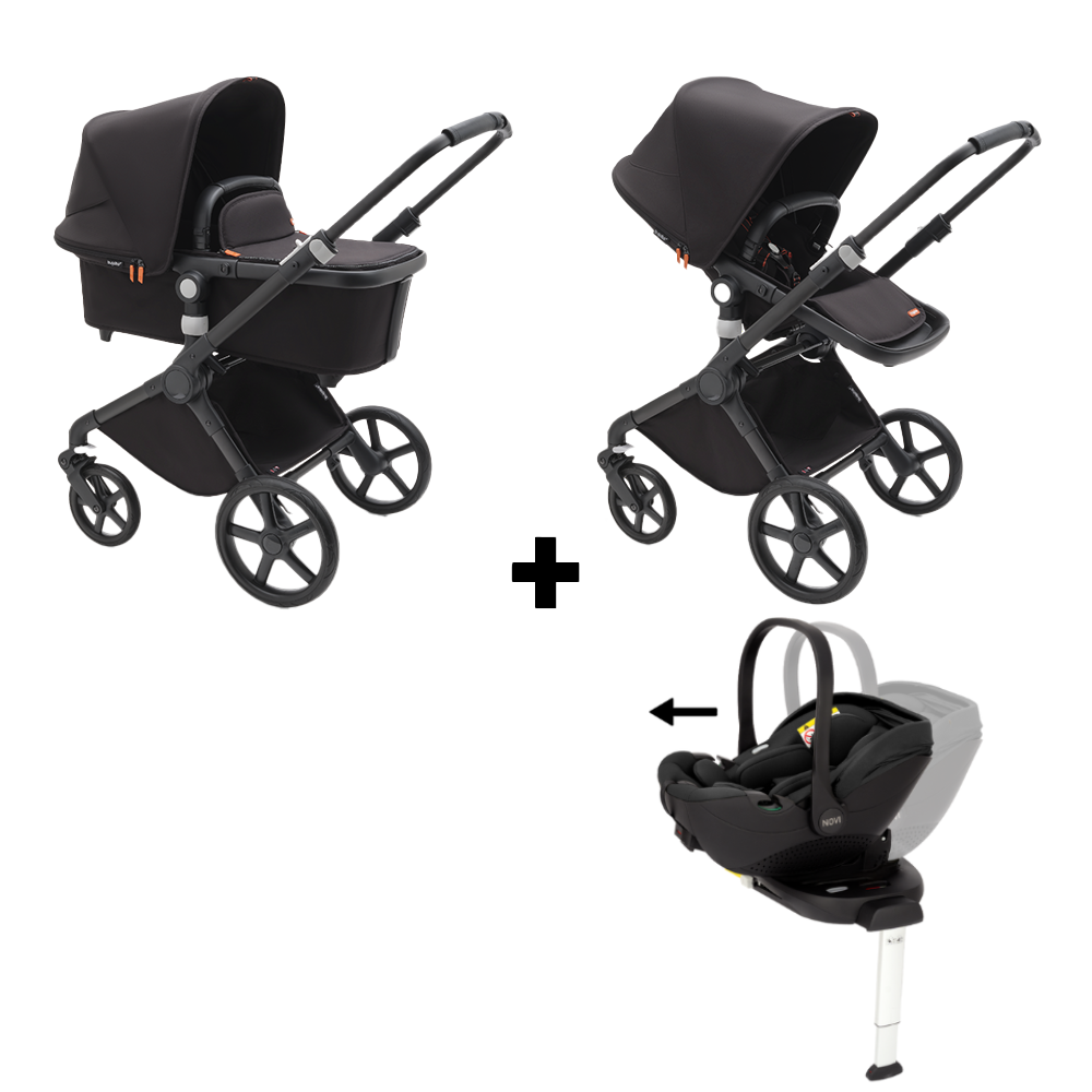 Kinderwagen Bugaboo Fox Cub Compleet Black/Midnight Black met Autostoel Joy Pro Glide 360°&Base
