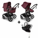 Kinderwagen Bugaboo Fox5 Renew Compleet Black/Dark Cherry met Autostoel Joy Glide 360°&Base