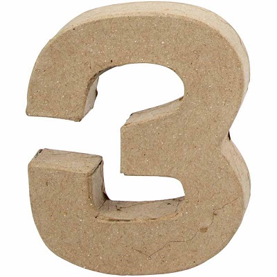 Cijfer 3 in papier-mâché - Cijfer 3 in papier-mâché - - Afbeelding 1