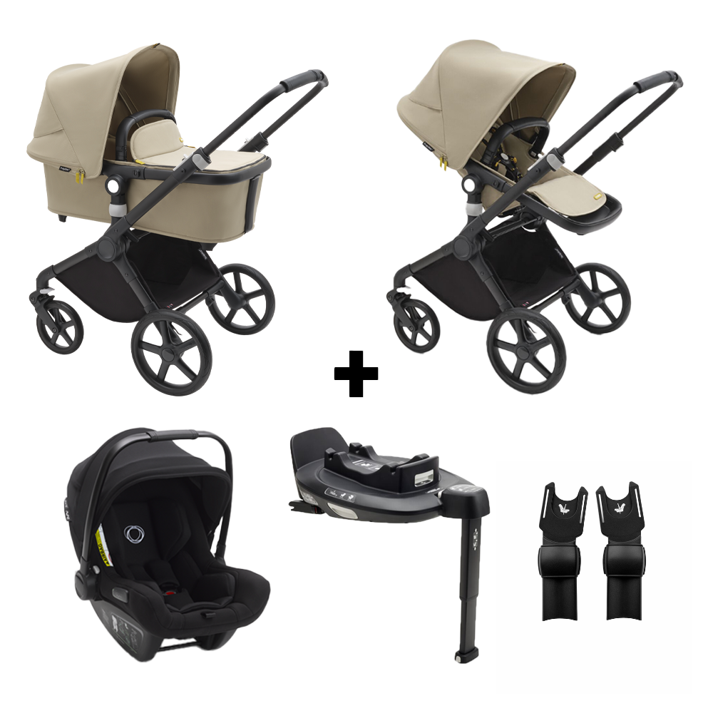 Kinderwagen Bugaboo Fox Cub Complete Black/Desert Beige + Autostoel Turtle Air + By Nuna Base + Adapters Kinderwagen Bugaboo Fox Cub Complete Black/Desert Beige + Autostoel Turtle Air + By Nuna Base + Adapters - Afbeelding 1