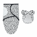 DreamNest– Rust&Comfort– Luxe Inbakerdoek met Mutsje Zwart-wit luipaardprint | Educatief Speelgoed