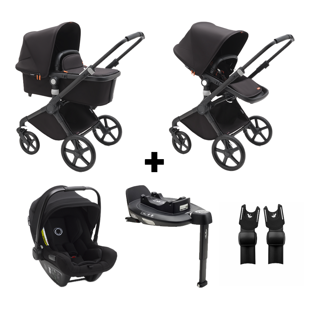 Kinderwagen Bugaboo Fox Cub Compleet Black/Midnight Black + Autostoel Turtle Air + Base + Adapters