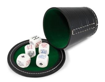 Pokerdice (lederen beker + 5 dobbelstenen) - Dobbelspel Pokerdice (lederen beker + 5 dobbelstenen) - Dobbelspel - Afbeelding 1