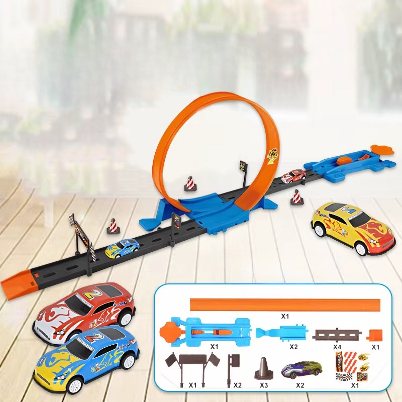 0b2d64c4-51a1-4bfd-a8a4-caca191e07e3 Double Race Track™ - Creatief&Leuk - Looping Racebaan Oranje - Sportauto / Enkel | Educatief Speelgoed - Afbeelding 1