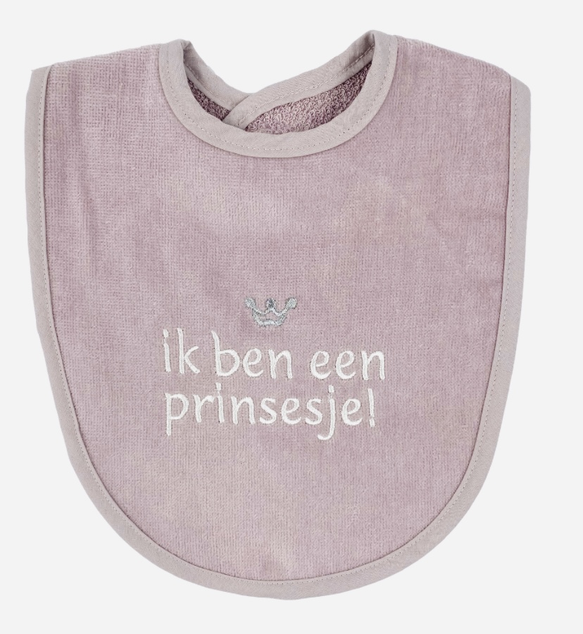 Slabber Petit Villain Tekst: Ik ben een prinsesje Oud Roze Slabber Petit Villain Tekst: Ik ben een prinsesje Oud Roze - Afbeelding 1