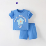 SunnyBloom– Zomer&Schattig– Matchende Zomerset Mooie blauwe bloem / 110 (3-4 jaar) | Educatief Speelgoed