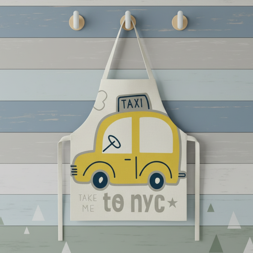 MiniChef™ – Speels&Vlekwerend– Kinder Schort M (5-8 jaar) / NYC Taxi | Educatief Speelgoed