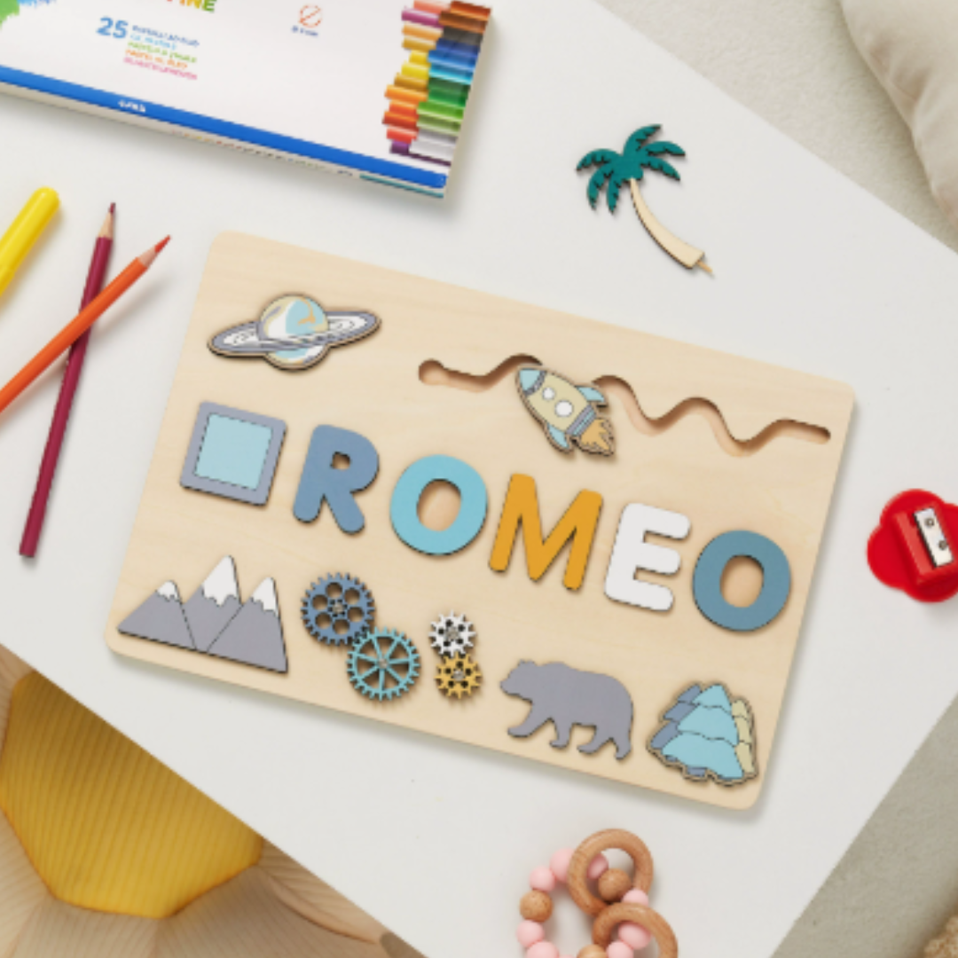 12_a59c7a27-5229-4098-a801-59542a5ed1ca Woods™ - Geef een blijvende herinnering! - Gepersonaliseerde puzzel Raket | Educatief Speelgoed - Afbeelding 1