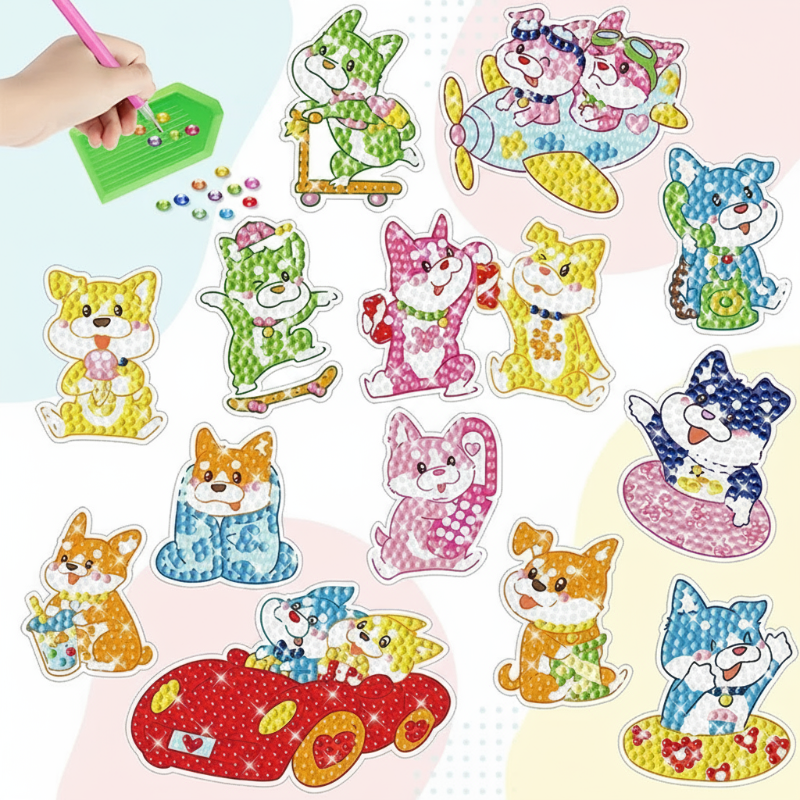 12_aa87abd8-2648-452f-9fdc-ce0c1207ba85 GemArt– Schattig&Glanzend– Diamant Painting Stickers Honden | Educatief Speelgoed - Afbeelding 1